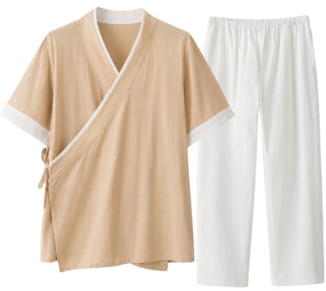 Herr te outfit set halv ärm öppen framsida topp och dragsko byxor vardag 2 delar set