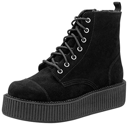 T.U.K. Black Suede Viva Mondo Creeper Boots for Women - 7 eye Lace Up Combat Boot - Gothic Punk Retro Alternative Fashion Footwear - US 7 Women