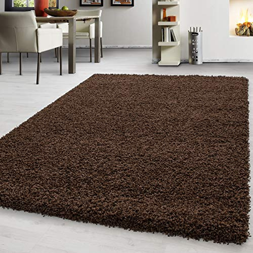 Teppium Moderner Hochflor Teppich Wohnzimmer 140 x 200 cm Braun - Shaggy Flauschiger Teppich, Extra Weich, Pflegeleicht und Einfarbig - für Schlafzimmer, Küche und Esszimmer
