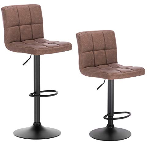 WOLTU Bar Stools Set of 2, Breakfast Bar Chairs Swivel Dining Stools for Kitchen Island Counter, Faux Leather Upholstery, Adjustable Gas Lift, Metal Footrest & Base, Dark Brown