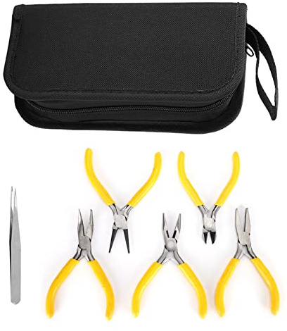 Pinze per la creazione di gioielli, kit professionale di 5 pinze per gioielli con borsa a naso curvo rotondo per la creazione di perline fai da te