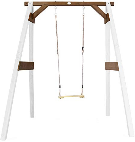AXI Schaukel in Weiß/Braun aus FSC Holz | Einzelschaukel mit Gestell für Kinder | Kinderschaukel/Schaukelgestell für den Garten