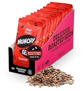 Munchy Seeds Mild Chilli Snack Packs, 12 x 25g - Lunchbox Ready, Spicy Seed Mix, Great for On-the-Go Snacking, Add to Salads, Stir-Fries, Protein Source, Healthy Chilli Flavour Seeds