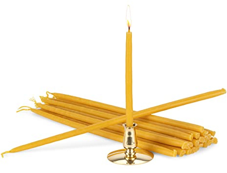 NKlaus - Set di candele in 100% cera d'api con portacandele a cono L 25cm fatte a mano 40079