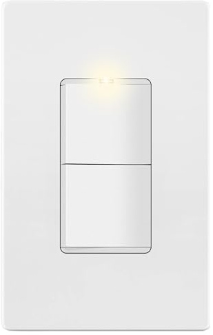 LIDER Minimalist Design Matte Finish Lighted Double Switch with Screwless Wall Plate, Combination Frameless Decorator Switch with Locator Light Ground Terminal, Single Pole, 15A 120V, UL Listed, White