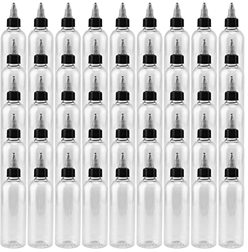 JAPCHET 50 Pack 5oz Empty Plastic Squeezing Bottles, 150ml Plastic Bottles with Twist Top Cap, Clear Condiment Squeeze Bottles for Oil, Ketchup, Mustard, Sauces, Dressing, Art, Crafts and More