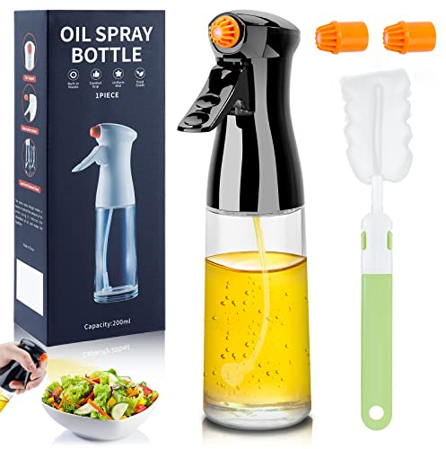 Onlyesh Ölsprüher, Öl Sprühflasche 200ML, Oil Sprayer mit Flaschenbürste und 2 Stück Verbesserte Düse, Sprühflasche für Speiseöl, Ölsprüher für Heißluftfritteuse, Salat, BBQ, 1 PC