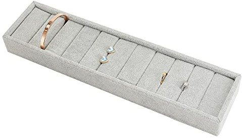 PH PandaHall 10 Slots Bracelet Display Tray, Light Grey Ring Cufflink Organizer Velvet Covered Jewelry Showcase Rectangle Bangle Holder for Dresser Home Storage Retail Show Exhibition