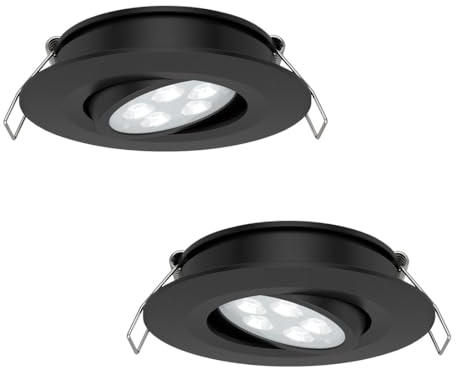 acegoo LED Einbaustrahler 12V Spot 2W 35° Abstrahlwinkel, 70° Schwenkbar Einbauspot für Wohnmobil Wohnwagen Camper Van Boot, Aluminium 205lm 74mm Directional 2 Stück(Schwarz 5000K)