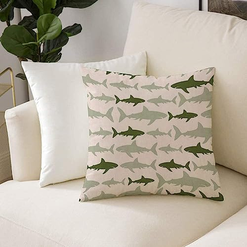 Dekorativen Zierkissenbezüge 50x50 cm,Sea Animals Monochrom Shark Illustration Mode Maritime Illustration Aquatic,Kissenbezüge Quadratische Kissenhülle für den Außenbereich Terrasse Garten Bank Dekor