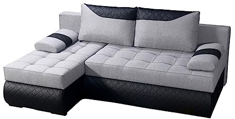 BROMARKT Ecksofa KASTELL L-Form Schlafsofa Wohnlandschaft Links/Rechts Couch, Bettkasten,Schlaffunktion,viele Farbvarianten (Links, Rino 80 + Madryt Pik 9100 – Hellgrau, h80 x t141 x b200 cm)