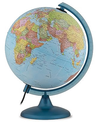 Tecnodidattica – Globo Luminoso Night&Day | Cartografia Doppio Effetto Politico e Costellazioni | Girevole sull'Asse | Meridian Graduato | Diametro 25 cm | Testi in Italiano