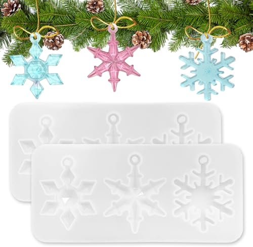 2pcs Moldes de silicona de copos de nieve de Navidad, formas holográficas de resina epoxi, adornos para árbol de Navidad, para manualidades, llaveros, joyas