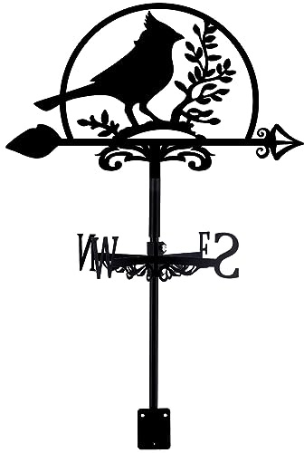 SUPERDANT Northern Cardinal Weathervane Wrought Iron Wind Vane Bird Animal Metal Weather Vane Roof Garden Direction Sign Weathercock Outdoor Farmhouse Decoration Garden Wind Measuring Tool