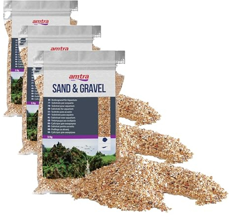 Amtra Ámbar Sand Arena para Acuario, Fondo de Acuario de Agua Dulce y Agua de Mar, Ámbar, No Tóxico, 1-2 mm, 5 kg (Paquete de 3)
