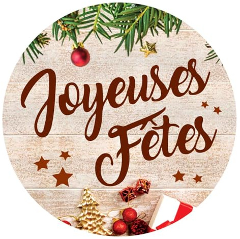 36 étiquettes cadeaux Ø 3,5 cm JOYEUSES FÊTES autocollantes