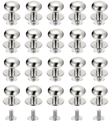 QUARKZMAN 12mm Clou à Tête Sphérique Avec Rivets à Visser, Lot de 20 Boutons à Tête Ronde Pour La Création de Sacs à Main en Cuir, Ceintures, Couleur Argentée