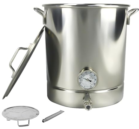 304 Edelstahl Brühkessel 30-60L Heimbrauerei Topf Vorratskessel Mit Ventil, Doppelte Filtrierung, Thermometer Und Filter, Silber,30L