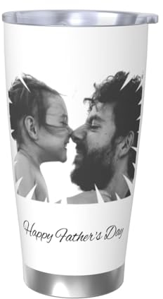 Tasse de voyage personnalisée avec texte photo – Tasse à café réutilisable avec couvercle anti-fuite, isotherme et portable en acier inoxydable pour boissons chaudes et froides, cadeau pour (1 photo)
