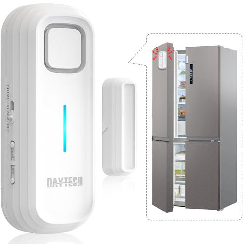 DAYTECH Alarme de porte de congélateur avec retard 1/2/3/4 minutes lors de l'ouverture de la fenêtre Alarme de fermeture des portes Rappel Capteur d'alarme de porte de réfrigérateur ou carillon 0 à