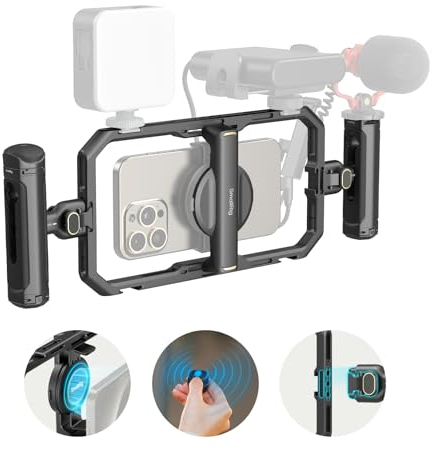 SMALLRIG Universal Quick Release Phone Cage Kit Basic, Aluminum Smartphone Video Rig Kit with Wireless Control Dual Handles and Phone Clip, Support for MagSafe, for iPhone for SamSung for Pixel - 4597