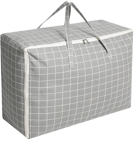 Cozary Bolsa de Almacenamiento Grande, 105L Impermeable Bolsas de Mudanza con Asa, para Ropa, Mantas, Almohadas - 70 x 50 x 30 CM - Estampado a Cuadros Grises