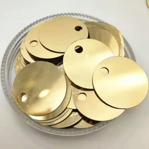 50 g große, runde Pailletten, 20 mm, flache, runde PVC-Paillette zum Basteln, Hellgold mit 3 mm großem seitlichen Loch.
