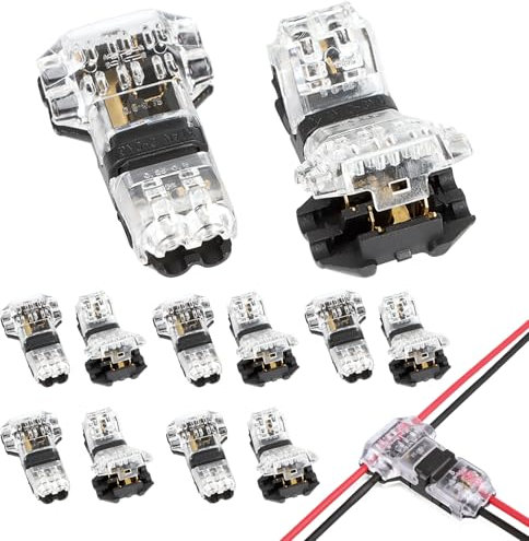 12Pcs T Tap Wire Connectors, 2 Pin Low Voltage Quick Splice Solderless with no Wire-Stripping Electrical Wire Connectors for Wires Connection 20-22 AWG, Heat Resistant for 12V, 24V DC Automotive