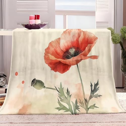 Rote Blumen Kuscheldecke Flauschig 180x200cm Anlage Fleecedecke Weich Sofadecke Warm Bettdecke Decken Wohndecke Tagesdecke Sofaüberwurf Decke Couchdecke Bettüberwurf K1175