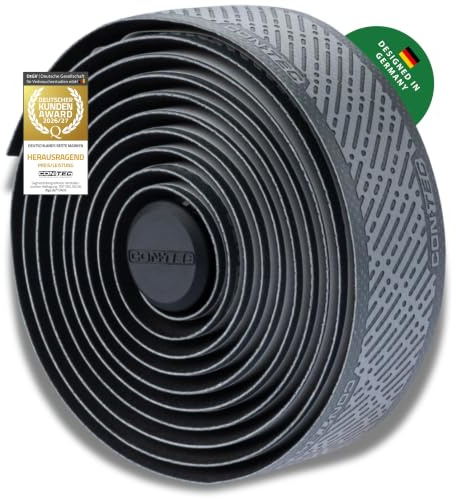 CONTEC Lenkerband SuperComfort.Grip, 2000x30x3 mm, aus Polyurethan, selbstklebend und rutschsicher, mit Silikonstreifen und 2 Lenkerstopfen, Paar, grau