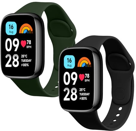 kwmobile 2X Uhrenarmband für Xiaomi Redmi Watch 3 Active Armband - Fitnesstracker Band Set aus TPU Silikon - Ersatzarmband Smartwatch - Schwarz Grün