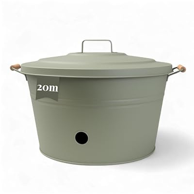LIVLIG - Maceta de metal con tapa para mangueras de jardín de hasta 20 m, bonito almacenamiento de manguera, metal galvanizado en caliente, color verde