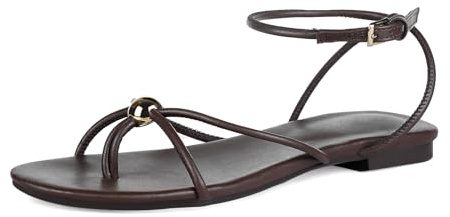 Sqzrkj Strappy Flat Sandals for Women Comfortable Open Round Toe Ankle Strap Thong Flip Flops Sandals Summer Beach Dressy Shoes Chocolate Size 9