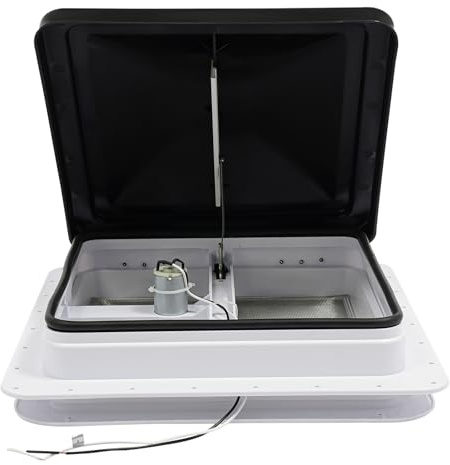Ventana de techo para autocaravana de 14 x 14 pulgadas con ventilador, ventana de ventilación con protección contra insectos y protección UV, impermeable, resistente al polvo, reemplazo para caravana