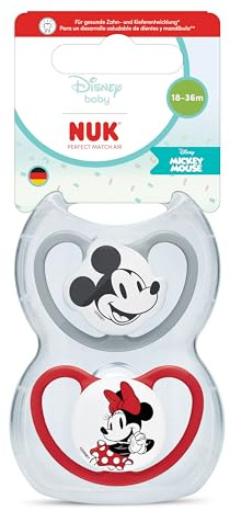 NUK Perfect Match Air Nappflaskor för bebisar | 18-36 månader | Ortodontiska nappar som främjar luftflöde och förhindrar dregelutslag | 95% acceptans hos bebisar** | Minnie Mouse | 2 stycken