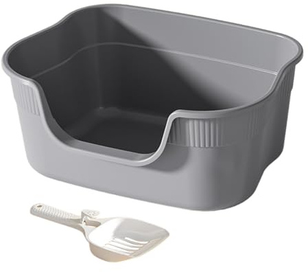 LeeQinersw Arenero para Gatos Caja de Inodoro Recipiente para Arena Y Bandeja con Marco de Estructura Abierta para Mayor Espacio Adecuado para Gatos Adultos Y, Gris Claro