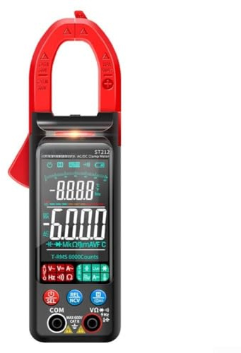 Stor skärm digital klämmätare, digital klämmätare multimeter, med beröringsfri spänningsdetektion för AC/DC-ström, spänning, motstånd, kapacitans, temperaturmätning (röd)