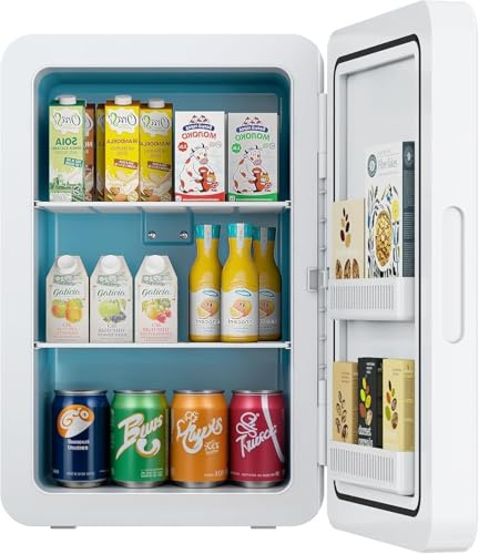 MoraRise Mini Fridge 22L/30 Cans Portable Cooler & Warmer Mini Fridge for Bedrooms with Adjustable Shelves, AC+12V DC Small Fridges for Office, Car, Travel, Cosmetics, Skincare & Drinks (White)