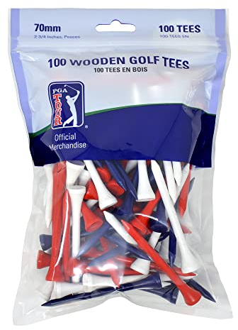 PGA Tour Unisex – Erwachsene, Rot/Weiß/Blau Golf-Tees aus Holz, 7 cm, 100 Stück, Einheitsgröße