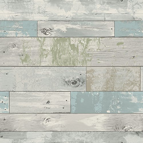 NuWallpaper Beachwood Peel and Stick Wallpaper, Multicolor Weathered Wood Removable Contact Paper for Walls, Self Adhesive Wall Covering for Bedroom Living Room Accent Wall