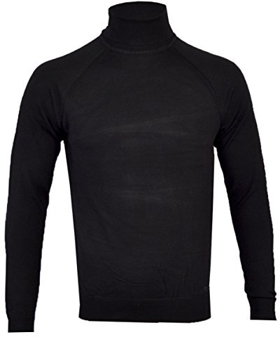 CU Mens Cotton Rich Roll Turtle Polo Funnel Neck Jumper Fine Knitted Winter S-2XL (M, Black)