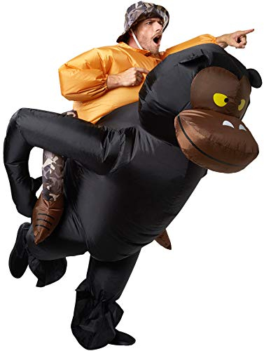 dressforfun 302352 - Aufblasbares Unisex Kostüm Großwildjäger auf dem Rücken eines Gorillas