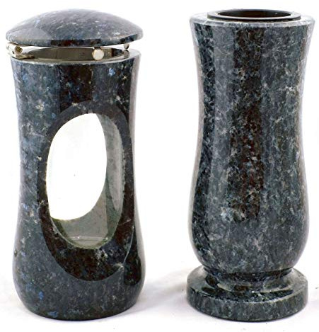 designgrab Design Small - Farol para cementerio con jarrón (granito, tamaño pequeño), diseño de labrador azul