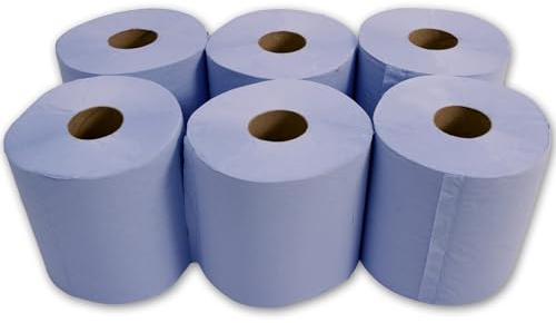 KAPCO 6 Blue Rolls | 2-Ply, Centrefeed, Embossed, Super Absorbent, Recycled Paper Hand Towels | Home, Office, Kitchen, Bathroom, Warehouse & Garage use | Ideal Bulk Buy | Multi-Purpose Use