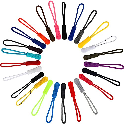 50 Pezzi Tiri della Chiusura Lampo, 25 Colori Etichette con Cerniera Forte Cavo in Nylon, Sostituzione della Cerniera Lampo per Zaini, Giacche, Valigie, Borsette, Felpa