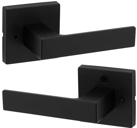 Kwikset Singapore Interior Privacy Door Handle with Lock, Door Lever For Bathroom and Bedroom, Matte Black Reversible Keyless Turn Lock, with Microban Protection