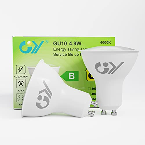 GY Lampadine GU10 LED, 4.9W (equivalenti a 80W), 790 Lumen, 4000K Bianco Neutro, Risparmio Energetico LED GU10, Lunga Durata, Basso Consumo, 120° Angolo del Fascio,Non Dimmerabile, 2 pezzi