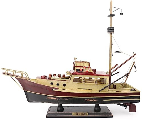 NAUTIMALL Jaws Orca - Barco de pesca de madera con diseño de tiburón premontado, acabado antiguo, decoración de velero (orca-15 pulgadas)