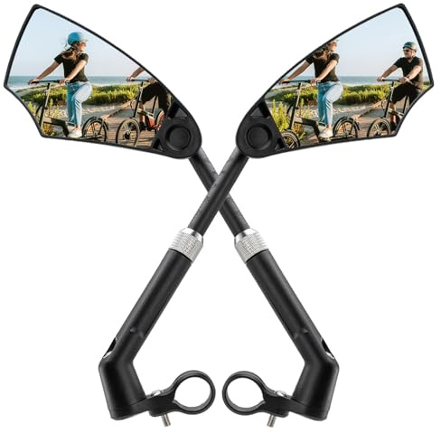 ROCKBROS Bicycle Mirror 360°Rotatable and Foldable Bicycle Rear View Mirror for MTB, Racing Bikes, E-bikes, Electric Scooters, Handlebar Diameter of 20-23 mm, Impact-Resistant Real Glass