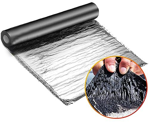 Cinta de Asfalto,Cinta de Reparación de Betún de Papel de Aluminio,Cinta Autoadhesiva Impermeabl Sellador de Grietas,para Fugas en El Techo/Sellado de Ventanas/Tubería (0.3x2m)
